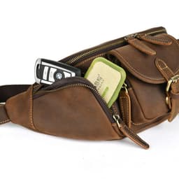 image-Leather Belt Retro Multi-functional Motorcycle Satchel Leather All-match Casual Chest Bag