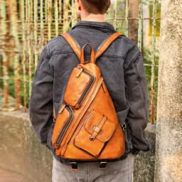 image-Casual Shoulder Crossbody First Layer Cowhide Sports Chest Bag