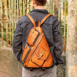 image-Casual Shoulder Crossbody First Layer Cowhide Sports Chest Bag