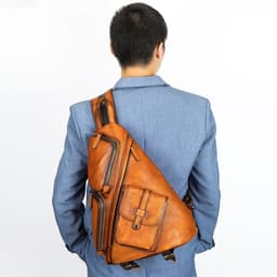 image-Casual Shoulder Crossbody First Layer Cowhide Sports Chest Bag