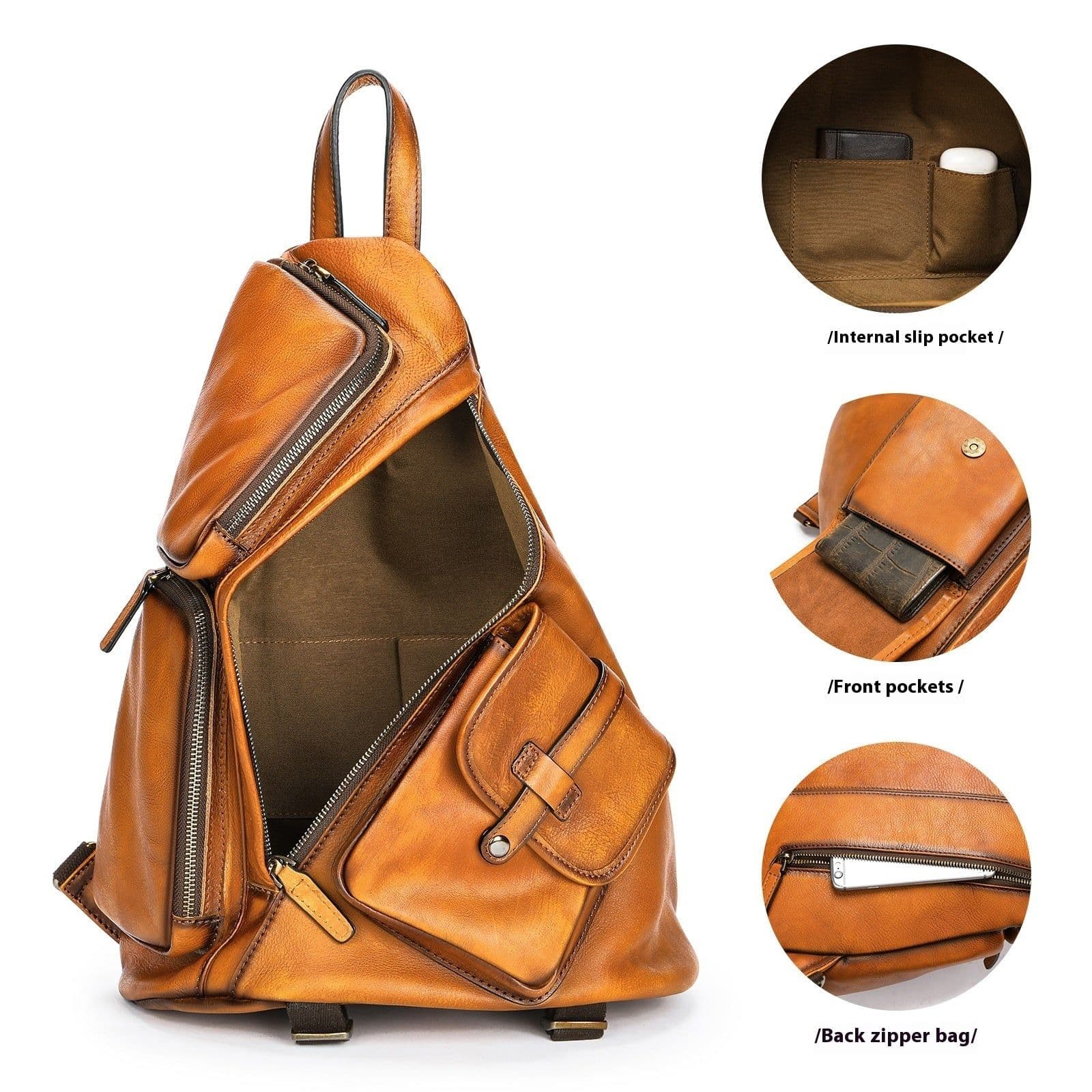 image-Casual Shoulder Crossbody First Layer Cowhide Sports Chest Bag