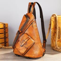 image-Casual Shoulder Crossbody First Layer Cowhide Sports Chest Bag
