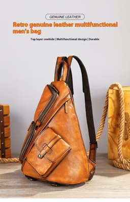 image-Casual Shoulder Crossbody First Layer Cowhide Sports Chest Bag