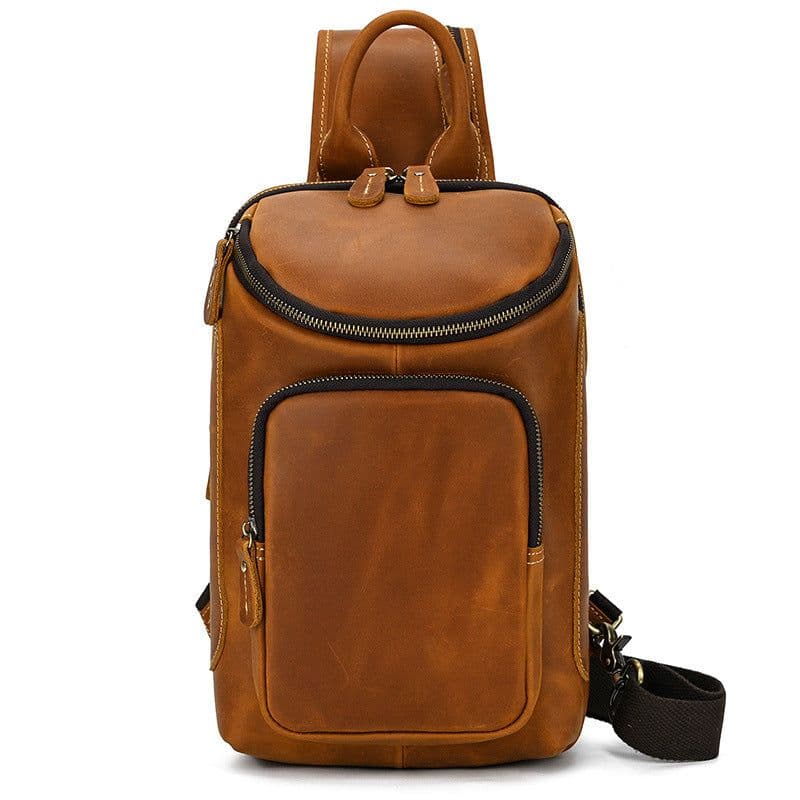 image-Men's Retro Crazy Horse Skin Shoulder Bag