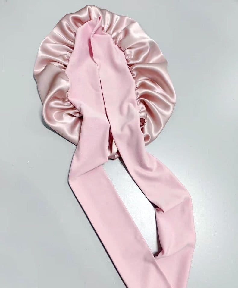 image-Wide-brimmed Lace-up Adjustable Elastic Large Silk Nightcap