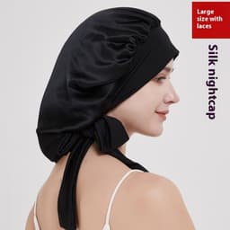 image-Wide-brimmed Lace-up Adjustable Elastic Large Silk Nightcap