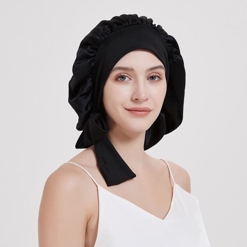 image-Wide-brimmed Lace-up Adjustable Elastic Large Silk Nightcap