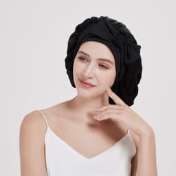 image-Wide-brimmed Lace-up Adjustable Elastic Large Silk Nightcap
