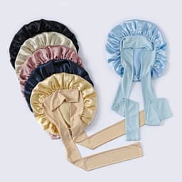 image-Wide-brimmed Lace-up Adjustable Elastic Large Silk Nightcap