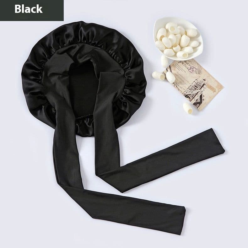 image-Wide-brimmed Lace-up Adjustable Elastic Large Silk Nightcap