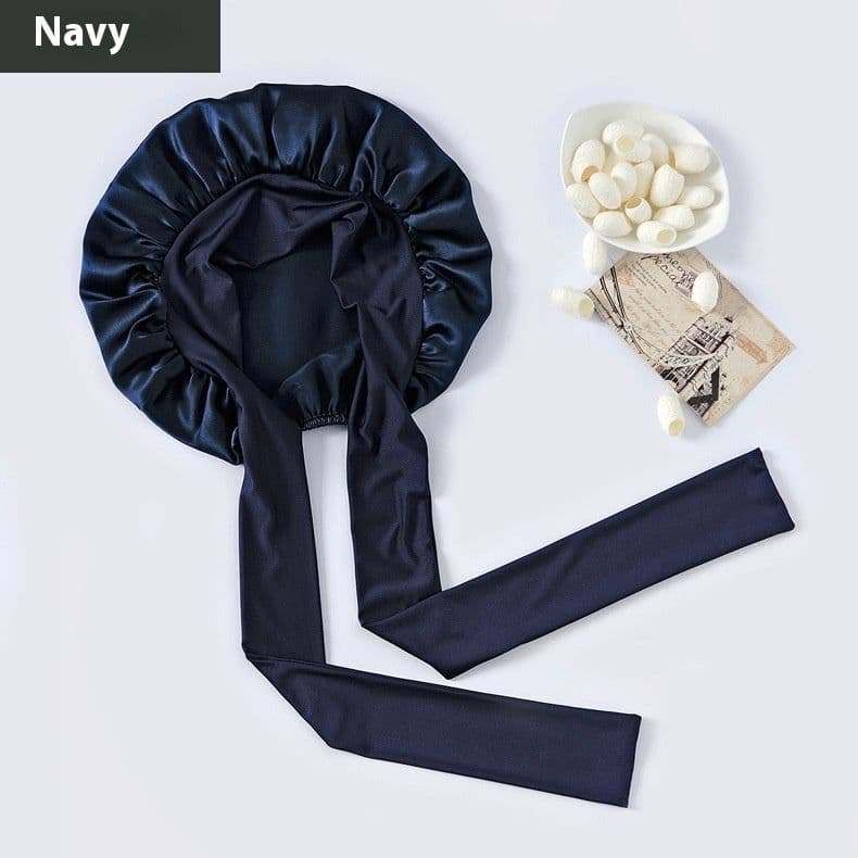 image-Wide-brimmed Lace-up Adjustable Elastic Large Silk Nightcap