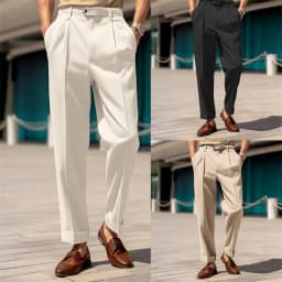 image-Men's Casual Trousers Comfortable Mid-waist Button Straight Suit Pants