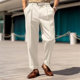 image-Men's Casual Trousers Comfortable Mid-waist Button Straight Suit Pants