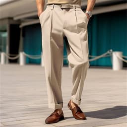 image-Men's Casual Trousers Comfortable Mid-waist Button Straight Suit Pants