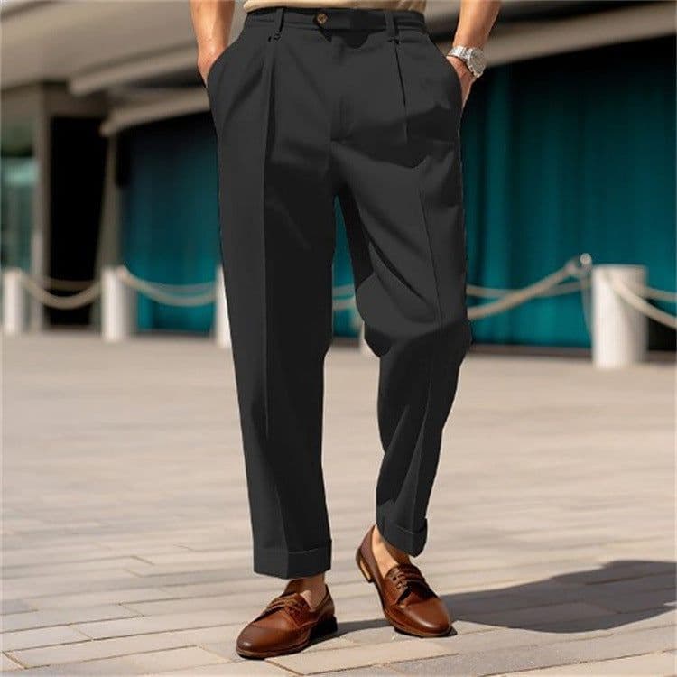 image-Men's Casual Trousers Comfortable Mid-waist Button Straight Suit Pants