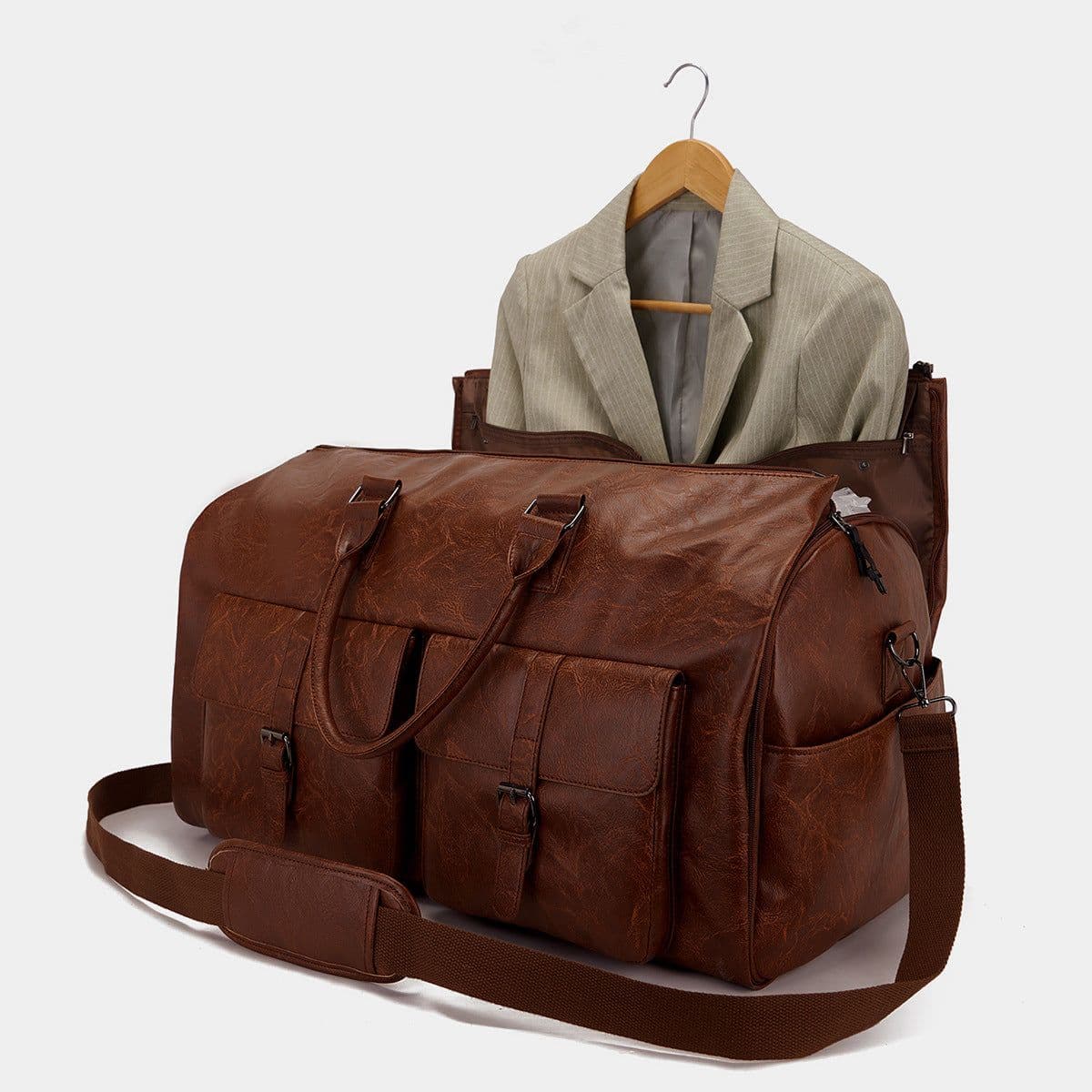 image-Travel Convenient Portable Garment Bag PU Leather Luggage Bag