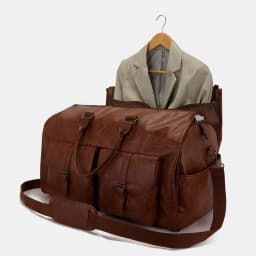image-Travel Convenient Portable Garment Bag PU Leather Luggage Bag