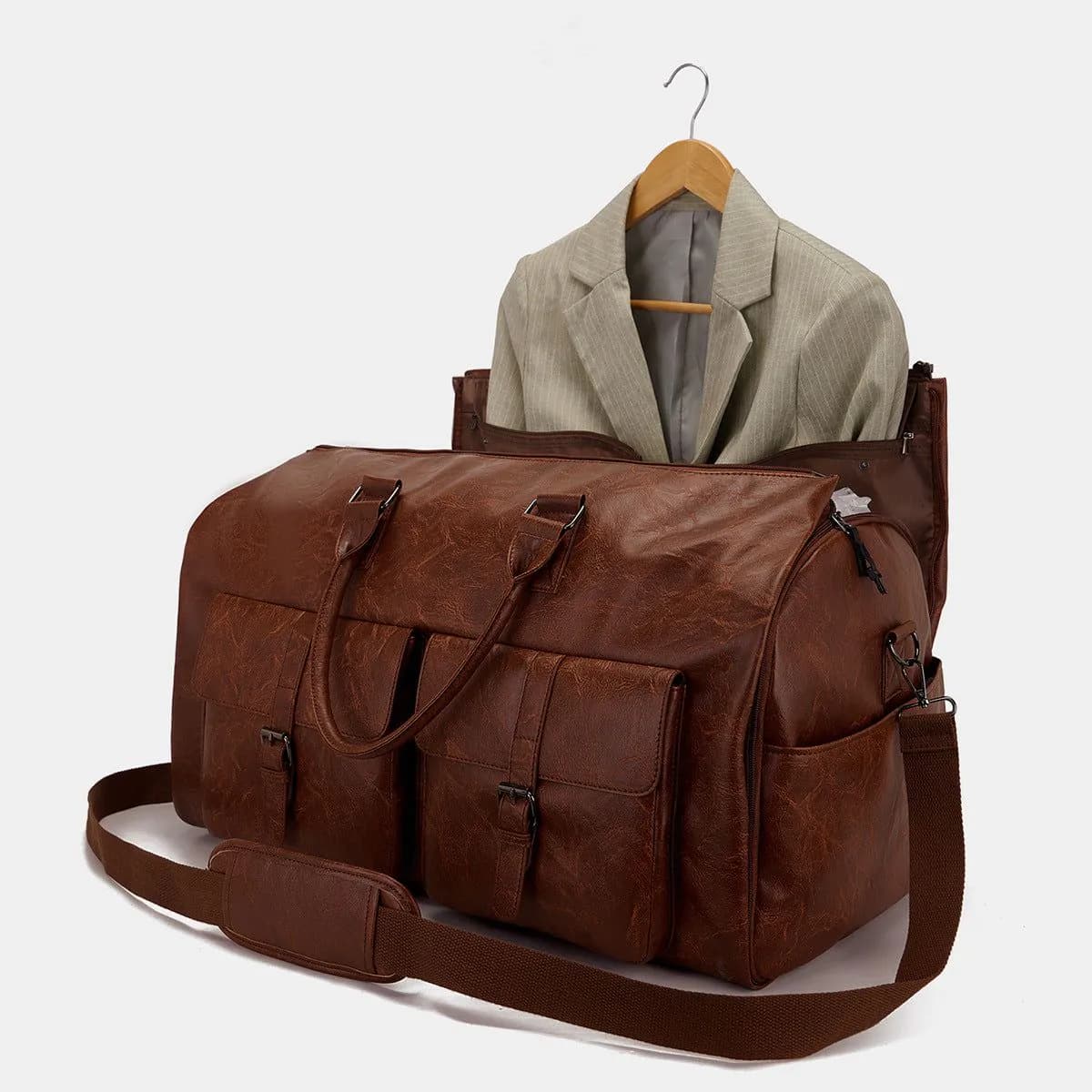 image-Travel Convenient Portable Garment Bag PU Leather Luggage Bag