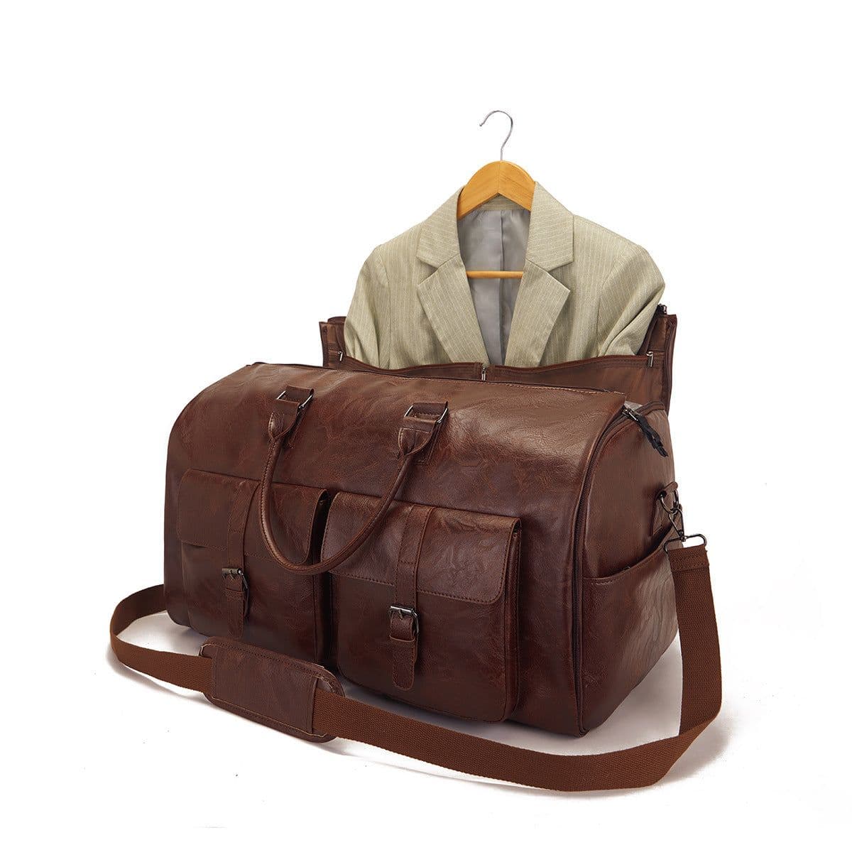 image-Travel Convenient Portable Garment Bag PU Leather Luggage Bag
