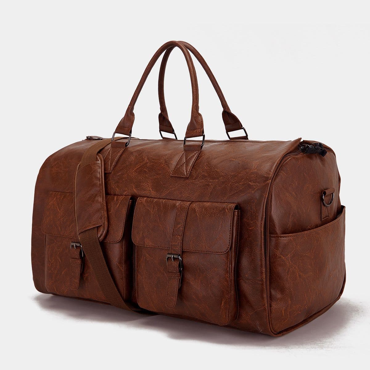 image-Travel Convenient Portable Garment Bag PU Leather Luggage Bag