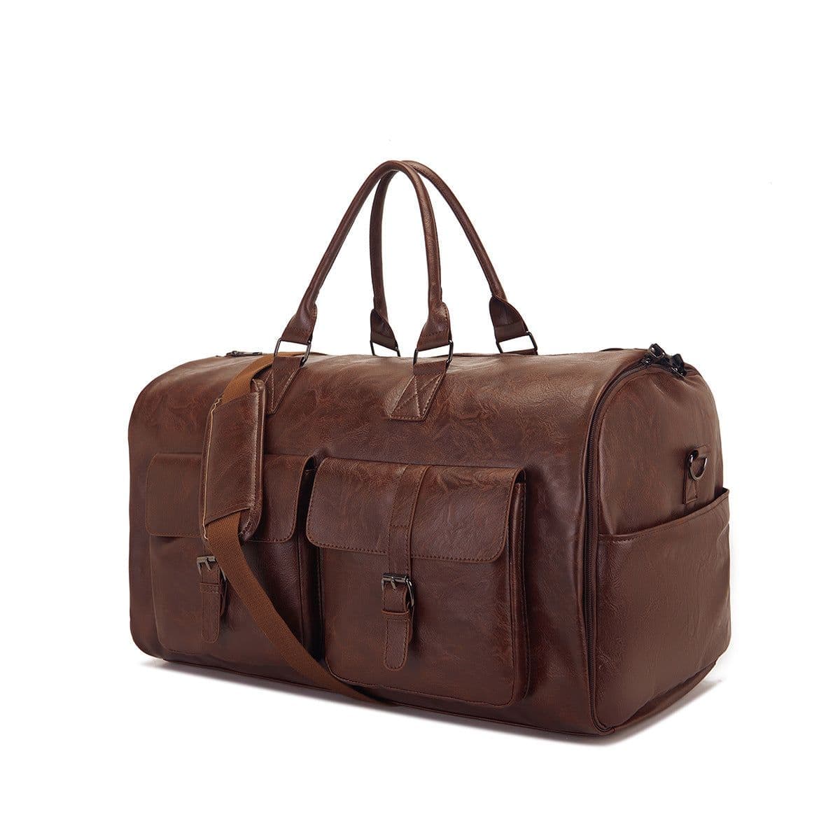 image-Travel Convenient Portable Garment Bag PU Leather Luggage Bag