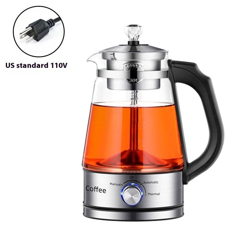 image-110v American Standard Household Tea Boiler Steam Spray Black Teapot Glass Electric Kettle Coffee Pot