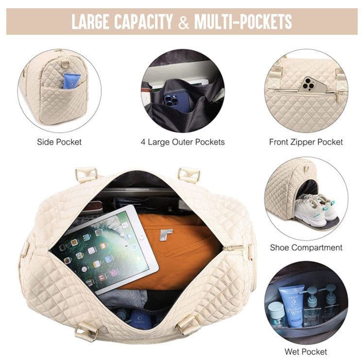 image-Women's Quilted Travel Baggage Carousel Wash Bag