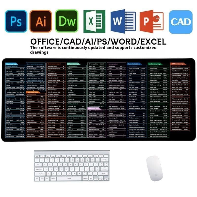 image-Full English Shortcut Keys Super Large Stain-resistant Office Mouse Mat