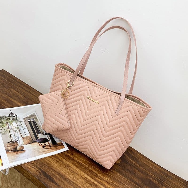 image-Women's Fashionable Wave Pattern Diamond Plaid Embroidered Shoulder Bag