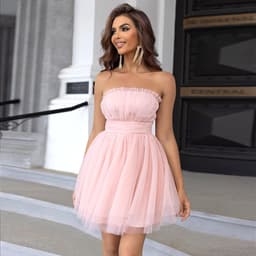 image-Women's Tube Top Mesh Graceful Bow Pettiskirt Dress