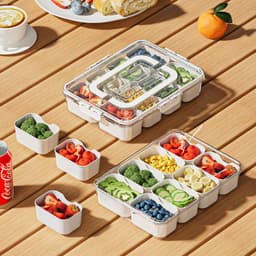 image-8 Grids Divided Serving Tray Fruits Snack Box Organizer Food Storage Container Seasoning Separator Box Refrigerator Organizer