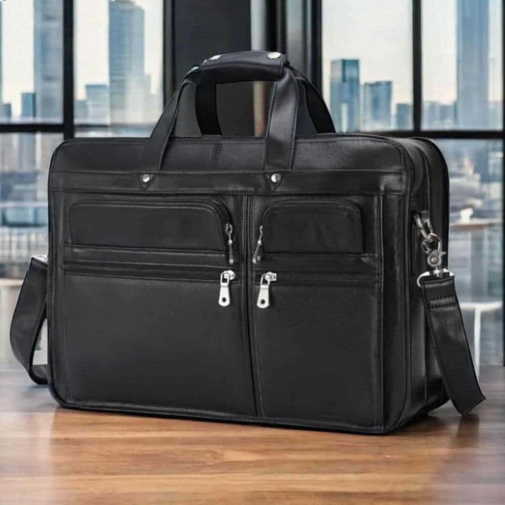 image-Tiding Leather Leather Business First Layer Cowhide 17-inch Laptop Bag
