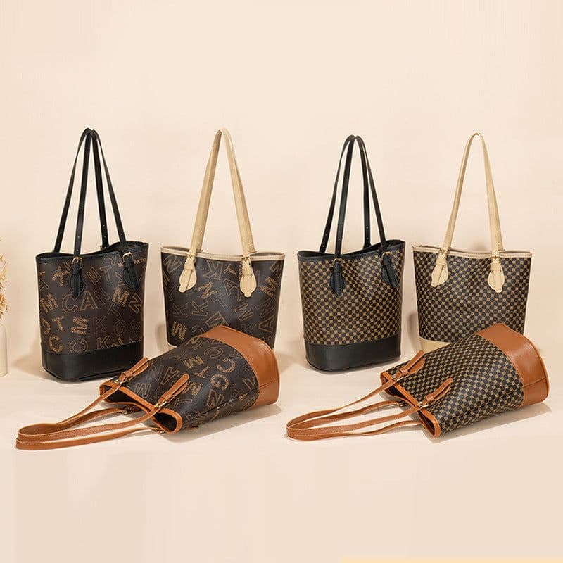 image-Women's Letter Printing Large-capacity Bucket Trendy Retro Style Shoulder Bag