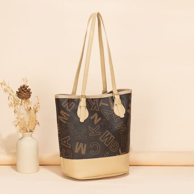 image-Women's Letter Printing Large-capacity Bucket Trendy Retro Style Shoulder Bag