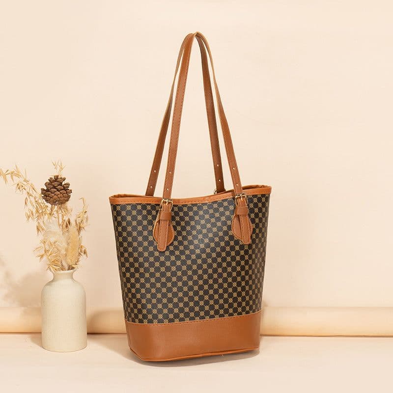 image-Women's Letter Printing Large-capacity Bucket Trendy Retro Style Shoulder Bag