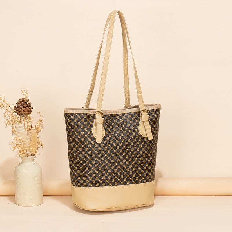image-Women's Letter Printing Large-capacity Bucket Trendy Retro Style Shoulder Bag