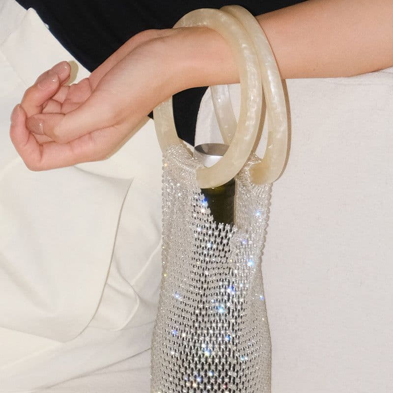 image-Diamond Red Wine Hand-woven Light Luxury Warm Cup Bag Good-looking Portable