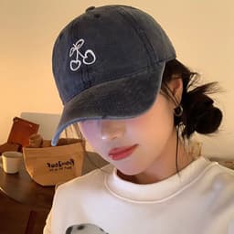 image-Ins Cherry Embroidered Baseball Cap Soft Top Wide Brim Cover Face Peaked Cap