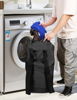 image-Sand-free Waterproof Oxford Cloth Drawstring Large Capacity Foldable Double-shoulder Travel Laundry Carrier