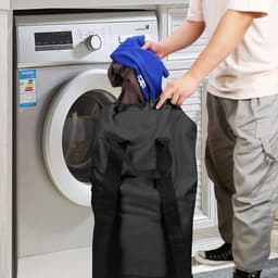 image-Sand-free Waterproof Oxford Cloth Drawstring Large Capacity Foldable Double-shoulder Travel Laundry Carrier