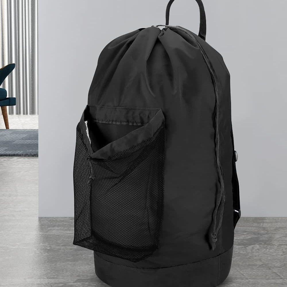 image-Sand-free Waterproof Oxford Cloth Drawstring Large Capacity Foldable Double-shoulder Travel Laundry Carrier