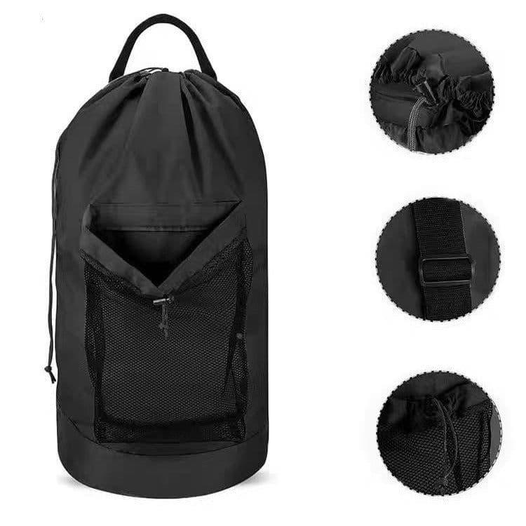 image-Sand-free Waterproof Oxford Cloth Drawstring Large Capacity Foldable Double-shoulder Travel Laundry Carrier