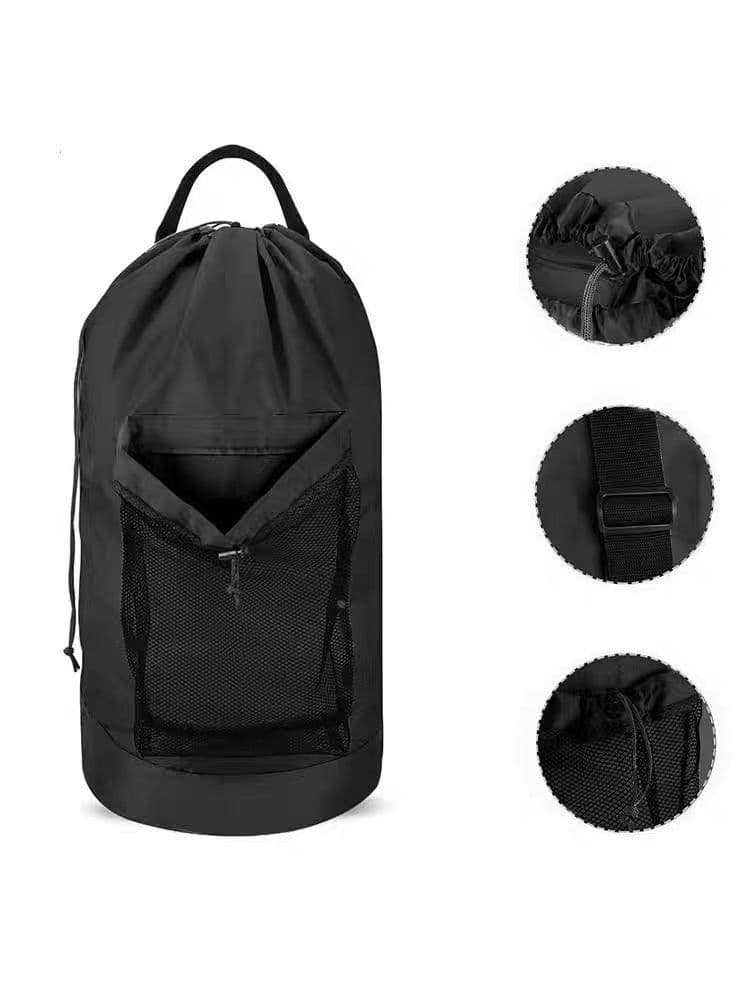 image-Sand-free Waterproof Oxford Cloth Drawstring Large Capacity Foldable Double-shoulder Travel Laundry Carrier