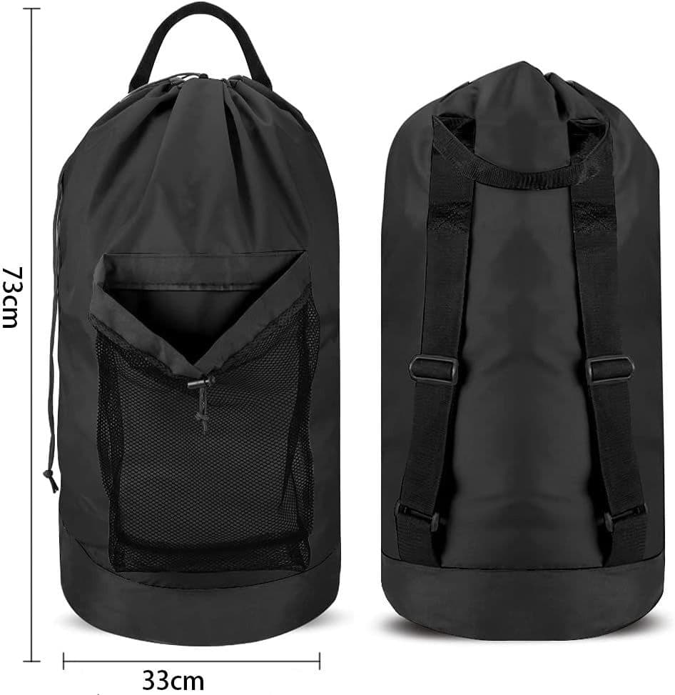 image-Sand-free Waterproof Oxford Cloth Drawstring Large Capacity Foldable Double-shoulder Travel Laundry Carrier