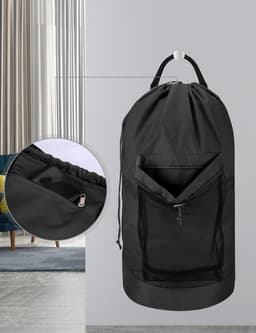 image-Sand-free Waterproof Oxford Cloth Drawstring Large Capacity Foldable Double-shoulder Travel Laundry Carrier
