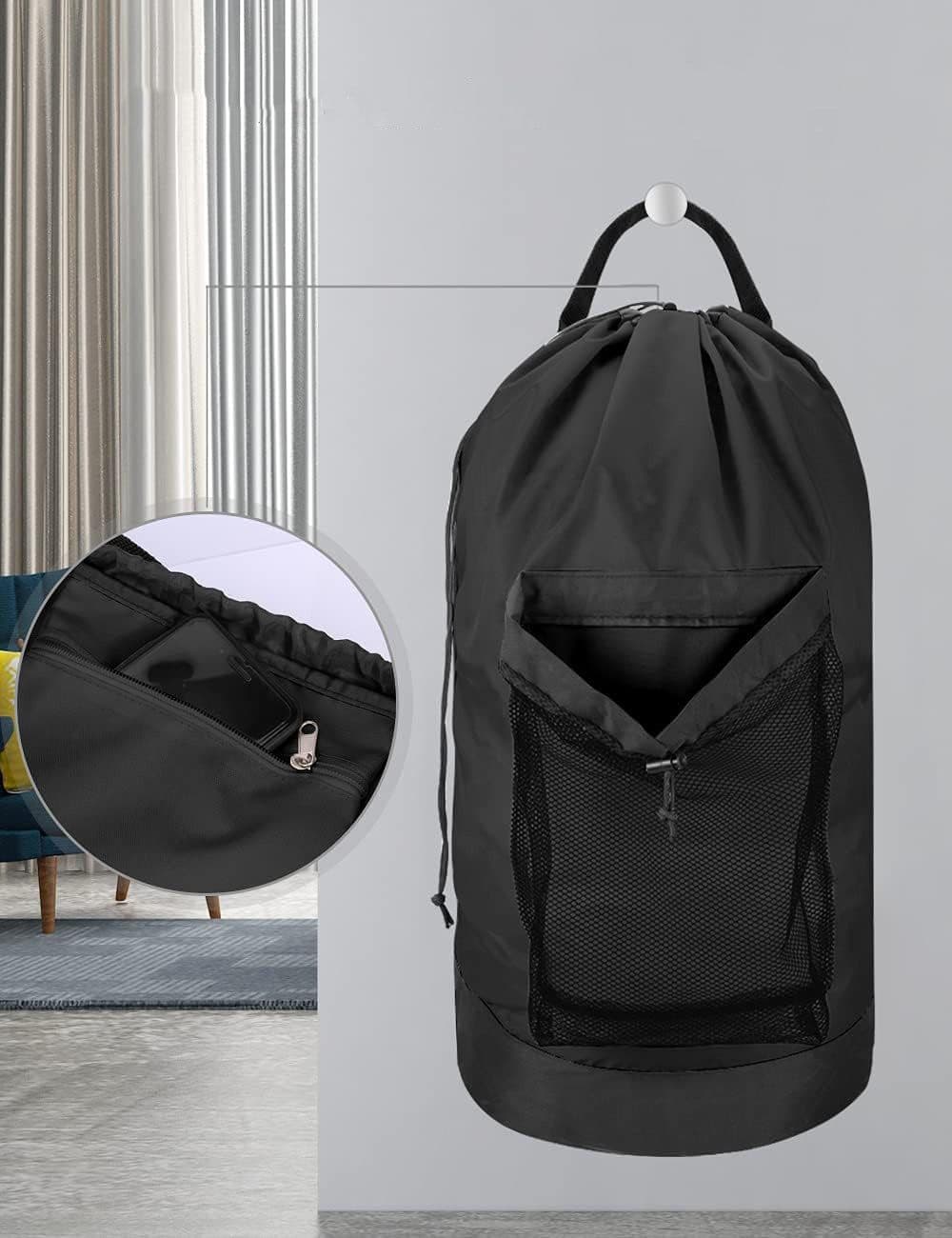 image-Sand-free Waterproof Oxford Cloth Drawstring Large Capacity Foldable Double-shoulder Travel Laundry Carrier