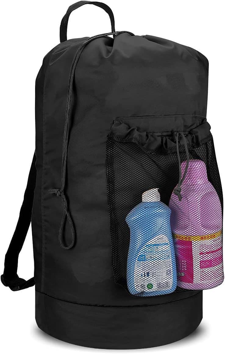 image-Sand-free Waterproof Oxford Cloth Drawstring Large Capacity Foldable Double-shoulder Travel Laundry Carrier