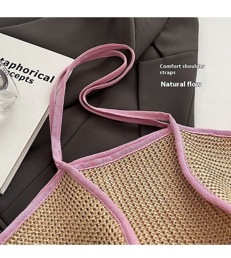 image-Women's Retro Vacation Style Straw Woven Large Capacity Bag