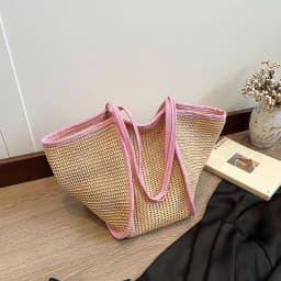 image-Women's Retro Vacation Style Straw Woven Large Capacity Bag