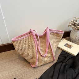 image-Women's Retro Vacation Style Straw Woven Large Capacity Bag